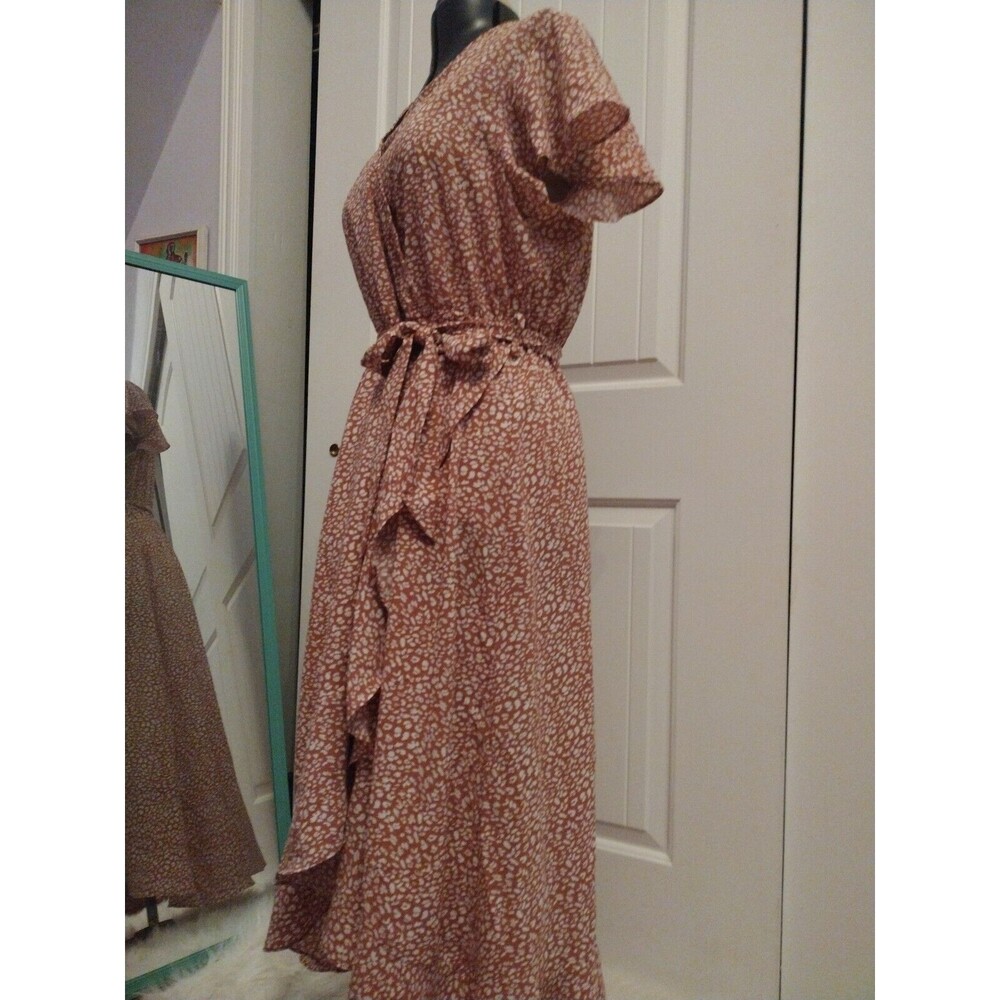 In' Voland Mauve Flouncy Faux Wrap High Low Dress Size 16 - Picture 2 of 7